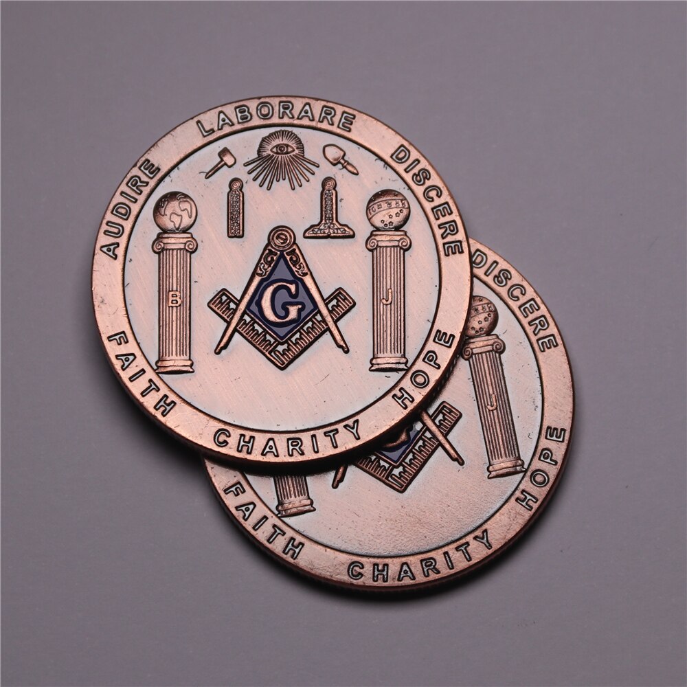 Master Mason Blue Lodge Coin - Faith Charity Audire Laborare Discere Hope - Bricks Masons