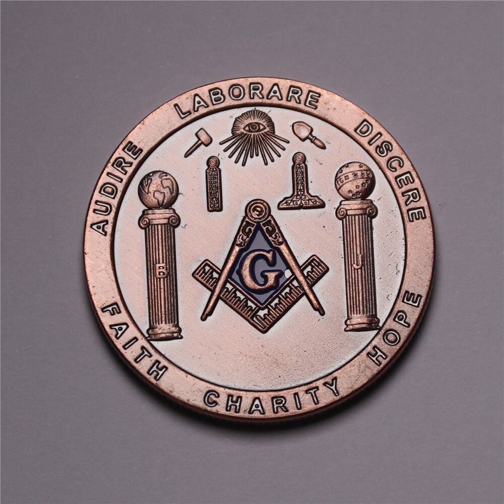 Master Mason Blue Lodge Coin - Faith Charity Audire Laborare Discere Hope - Bricks Masons