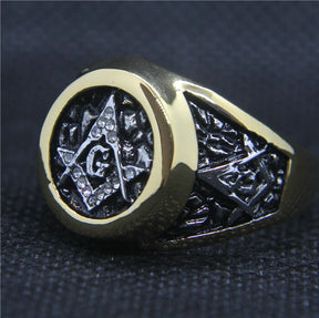 Master Mason Blue Lodge Ring - Stainless Steel Square Compass G - Bricks Masons