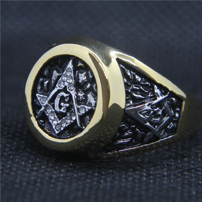 Master Mason Blue Lodge Ring - Stainless Steel Square Compass G - Bricks Masons