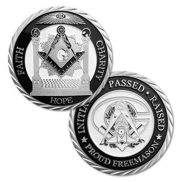 Master Mason Blue Lodge Coin - Faith Hope Charity Proud Freemason Silver Plated - Bricks Masons