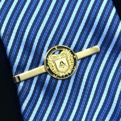 Master Mason Blue Lodge Tie Bar - Square and Compass G Golden Prince Hall Shield - Bricks Masons