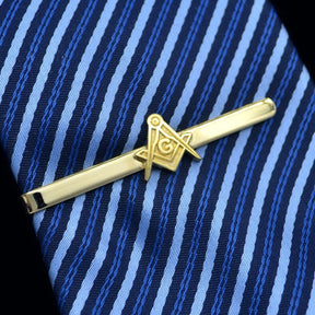 Master Mason Blue Lodge Tie Bar - Classic Square and Compass G (Silver/Gold) - Bricks Masons