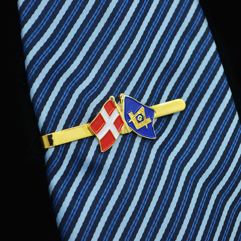 Master Mason Blue Lodge Tie Bar - Square and Compass G With Danish Flag - Bricks Masons