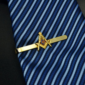 Master Mason Blue Lodge Tie Bar - Golden Classic Square and Compass G - Bricks Masons