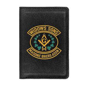 Widows Sons Wallet - Bikers ASSN PU Leather Passport & Credit Card Holder (Black/Brown) - Bricks Masons