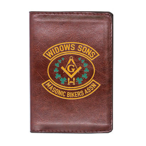 Widows Sons Wallet - Bikers ASSN PU Leather Passport & Credit Card Holder (Black/Brown) - Bricks Masons