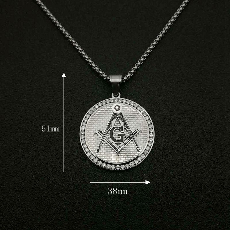 Master Mason Blue Lodge Necklace - Square and Compass with G Iced Out Round (Gold & Silver) - Bricks Masons