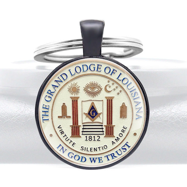 Master Mason Blue Lodge Keychain - In God We Trust The Grand Lodge Of Louisiana - Bricks Masons