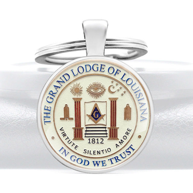 Master Mason Blue Lodge Keychain - In God We Trust The Grand Lodge Of Louisiana - Bricks Masons