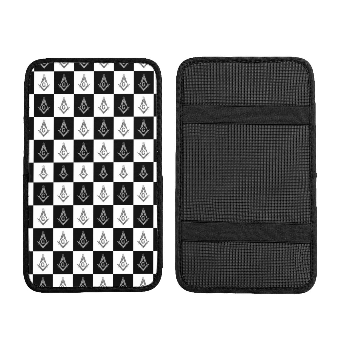 Master Mason Blue Lodge Car Armrest - Square and Compass G Checkered - Bricks Masons