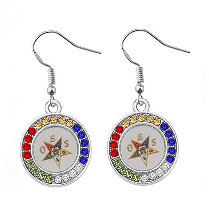OES Earring - Silver Plating Enamel Colorful Order Easter Star Charm - Bricks Masons