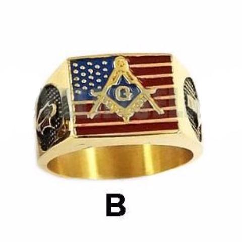 Master Mason Blue Lodge Ring - American Flag - Bricks Masons
