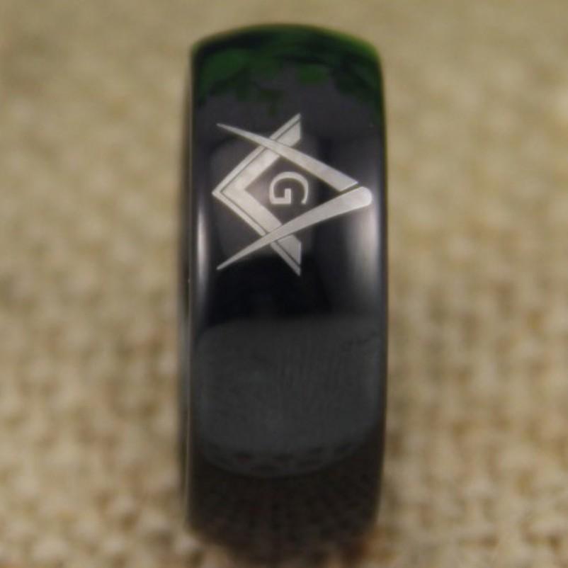 Freemason Masonic Master Black Dome Tungsten Ring Free Engraving - Bricks Masons