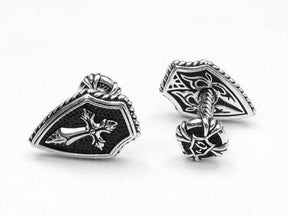 White Gold Electroplated Cross Shield Knights Templar Cufflinks - Bricks Masons