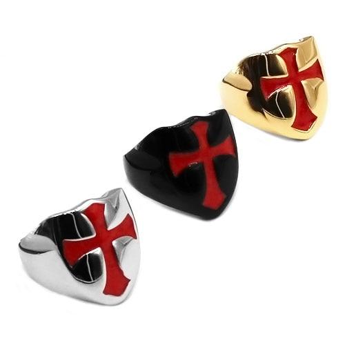 Armor Shield Knight Templar Red Cross Black Gold Silver Rings - Bricks Masons