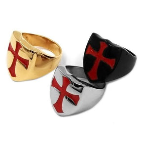Armor Shield Knight Templar Red Cross Black Gold Silver Rings - Bricks Masons