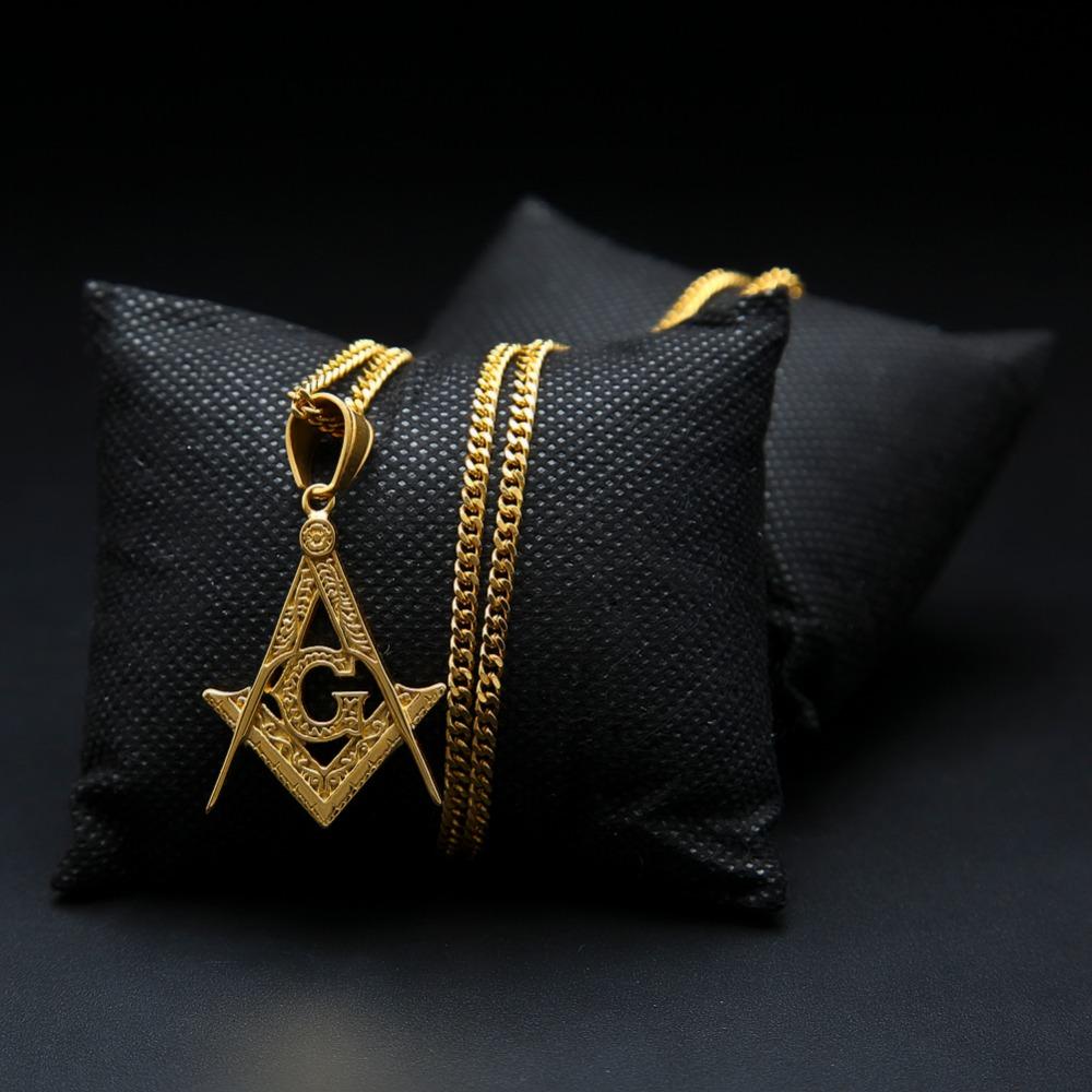 Master Mason Blue Lodge Necklace - Compass & Square G [Gold] - Bricks Masons