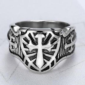 Armor Shield Knight Templar Cross Sword Ring - Bricks Masons