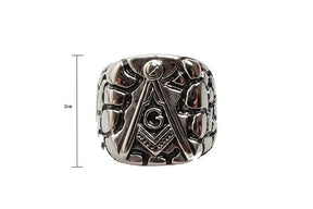 Master Mason Blue Lodge Ring - Punk Carved Plated Silver - Bricks Masons