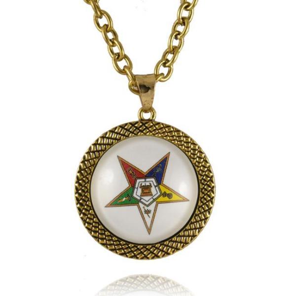 The Order of the Eastern Star OES Round Necklace - Bricks Masons