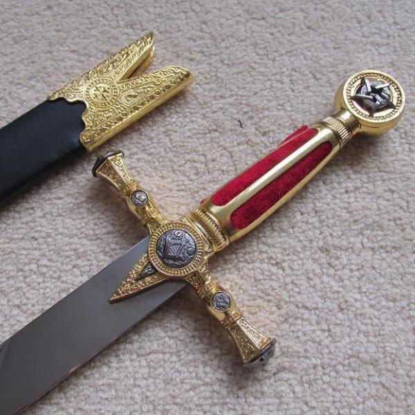 Square Compass Gold Masonic Ceremonial Sword Knife W/ Sheath 25.3" - Bricks Masons