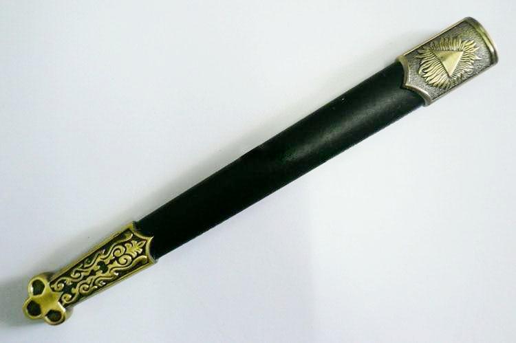 Square Compass Brass Masonic Sword Knife Snake Flaming Blade / Black Scabbard 15.5" - Bricks Masons