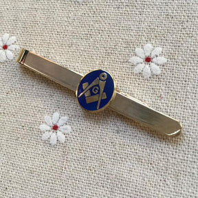 Master Mason Blue Lodge Tie Bar - Blue & Gold Round Symbol - Bricks Masons