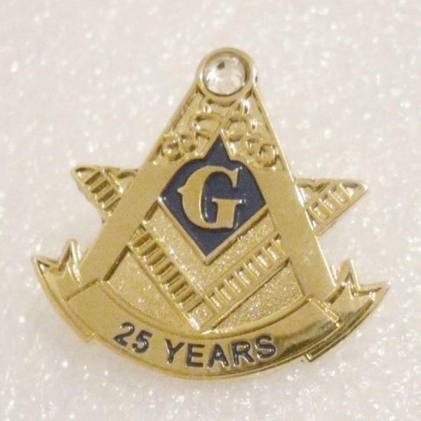 25 Years Anniversary Masonic Rhinestones Lapel Pin - Bricks Masons