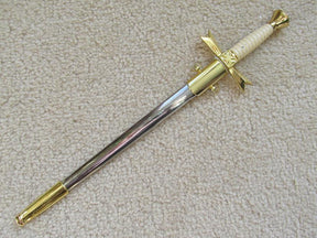 Gold Masonic Sable Fornitura Knob Ceremony Sword Knife W/ Scabbard Stand 12" - Bricks Masons