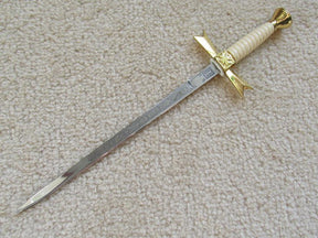 Gold Masonic Sable Fornitura Knob Ceremony Sword Knife W/ Scabbard Stand 12" - Bricks Masons