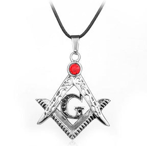 Master Mason Blue Lodge Necklace - Red Crystal Square & Compass G - Bricks Masons