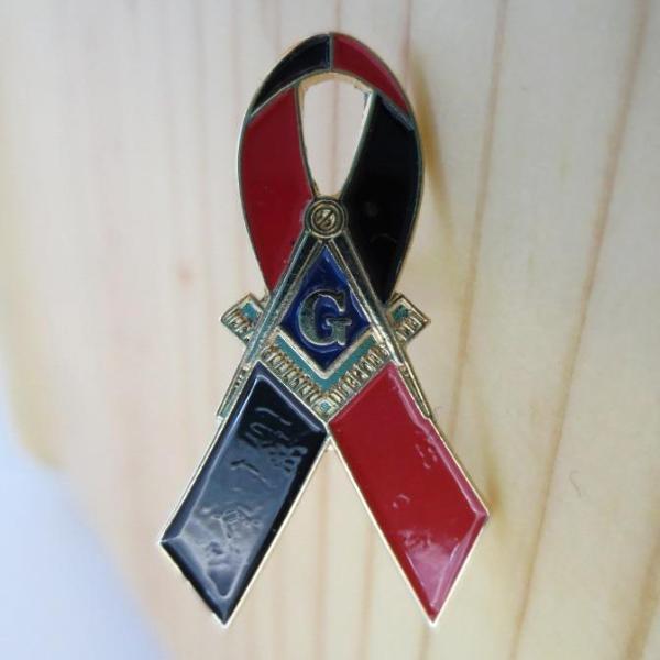Master Mason Blue Lodge Lapel Pin - Red Black Awareness Ribbon - Bricks Masons