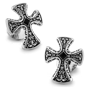 White Gold Electroplated Knights Templar Cross Cufflinks - Bricks Masons