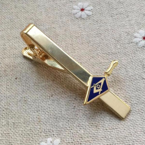 Master Mason Blue Lodge Tie Clip - Blue & Gold Trowel - Bricks Masons
