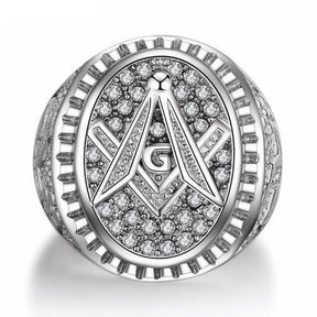 Master Mason Blue Lodge Ring - Square and Compass G [White & Gold] - Bricks Masons