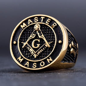 Master Mason Blue Lodge Ring - Stainless Steel Gold Color - Bricks Masons