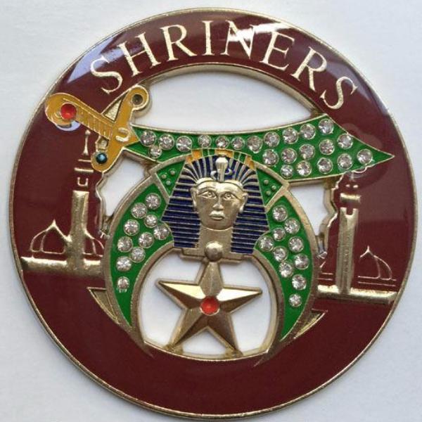 Shriners Car Emblem - Rhinestone Minarets Dark Brown Medallion - Bricks Masons