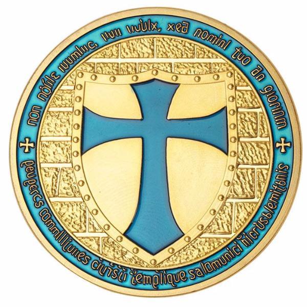 Knights Templar Commandery Coin - Wide Cross Shield Light Blue - Bricks Masons