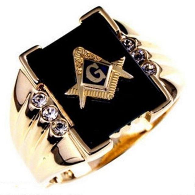Master Mason Blue Lodge Ring - Gold & Silver Zirconia Stones - Bricks Masons