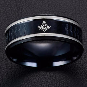 Master Mason Blue Lodge Ring - Navy Grey Stainless Steel - Bricks Masons