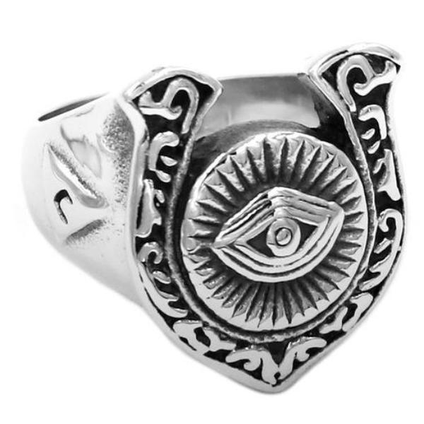Eye Of Providence Ring - Horseshoe AllSeeing Eye [Silver & Gold] - Bricks Masons