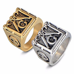 Master Mason Blue Lodge Ring - Bold Square & Compass [Gold & Silver] - Bricks Masons