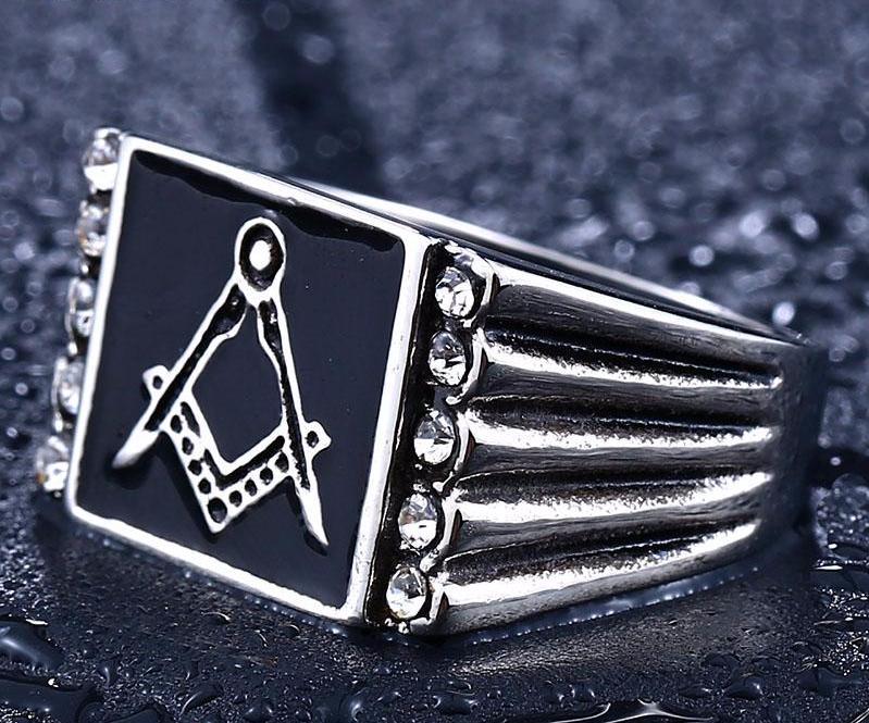 Master Mason Blue Lodge Ring - Silver Cubic Zirconia - Bricks Masons