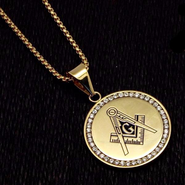 Master Mason Blue Lodge Necklace - IcedOut Gold & Silver - Bricks Masons