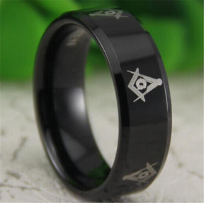 Masonic Reverse Comfort Fit Tungsten Ring Free Engraving - Bricks Masons