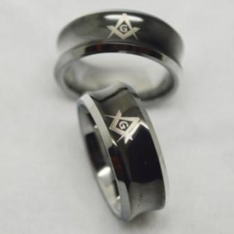 Masonic Black Concave Tungsten Ring Free Engraving - Bricks Masons
