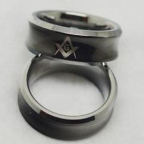 Masonic Black Concave Tungsten Ring Free Engraving - Bricks Masons