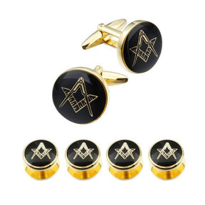 High Quality Gold or Silver Masonic Cufflinks and Studs 4 or 6 pcs Set - Bricks Masons