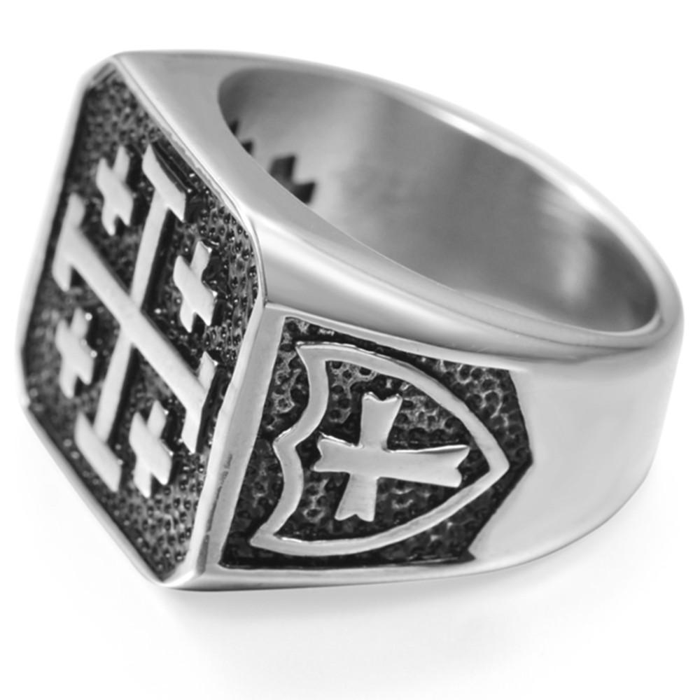 Jerusalem Cross Silver Color Knight Templar Ring - Bricks Masons